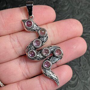 Curvy Snake Pendant With Amethyst Stone Crystal Jewelry